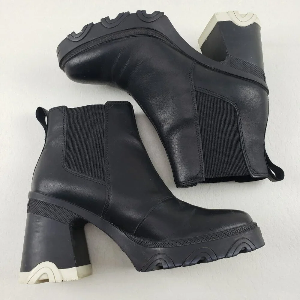 Sorel Brex Chelsea Ankle Boot Womens 8 Black Leather Pull On Waterproof Block - Picture 8 of 13
